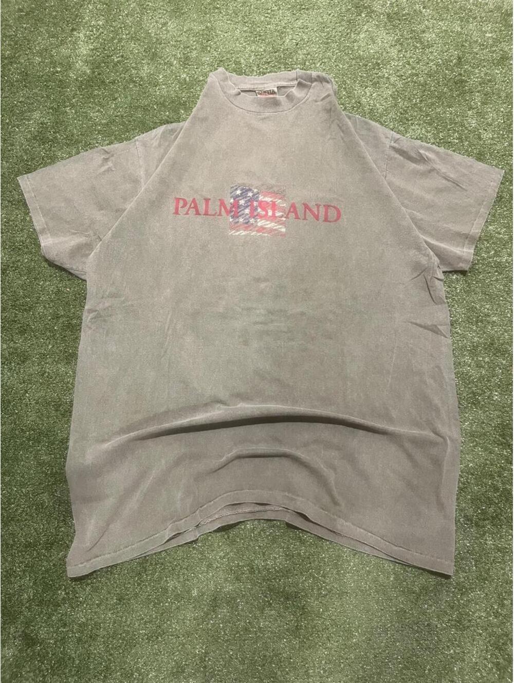 Vintage 90s Oneita Palm Island Grey T-Shirt Size XXL Made in USA Single Stitch